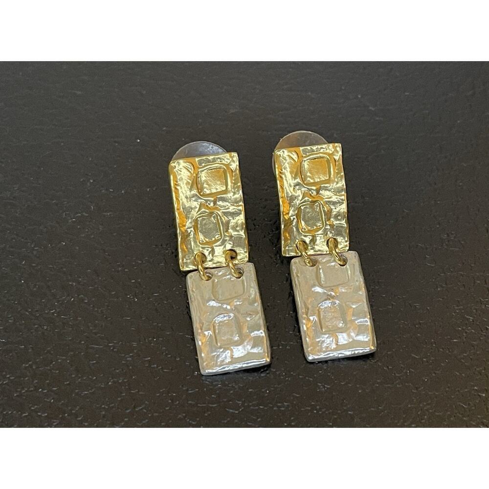 Karine Sultan Signed 1.5in Gold Plate Silver Dangle Earrings Two Tone